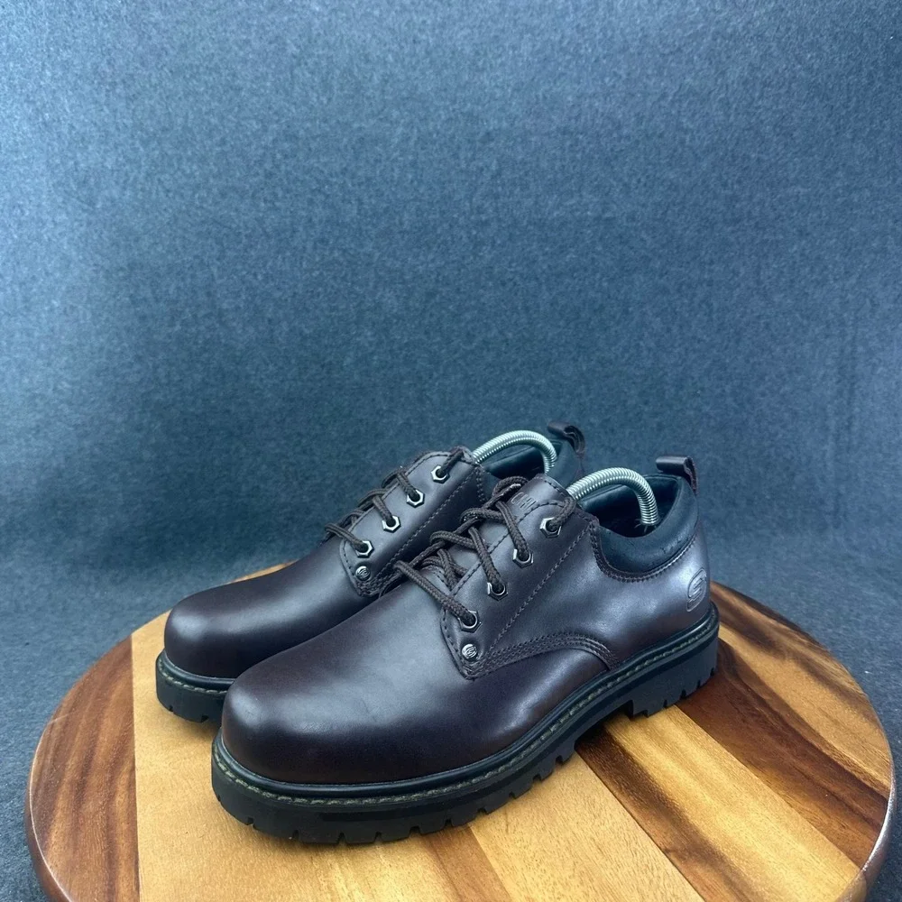 Skechers Men's Alley Cats Oxford Lace Up Work Shoes Brown Leather 7111 Sz 9 Y2K